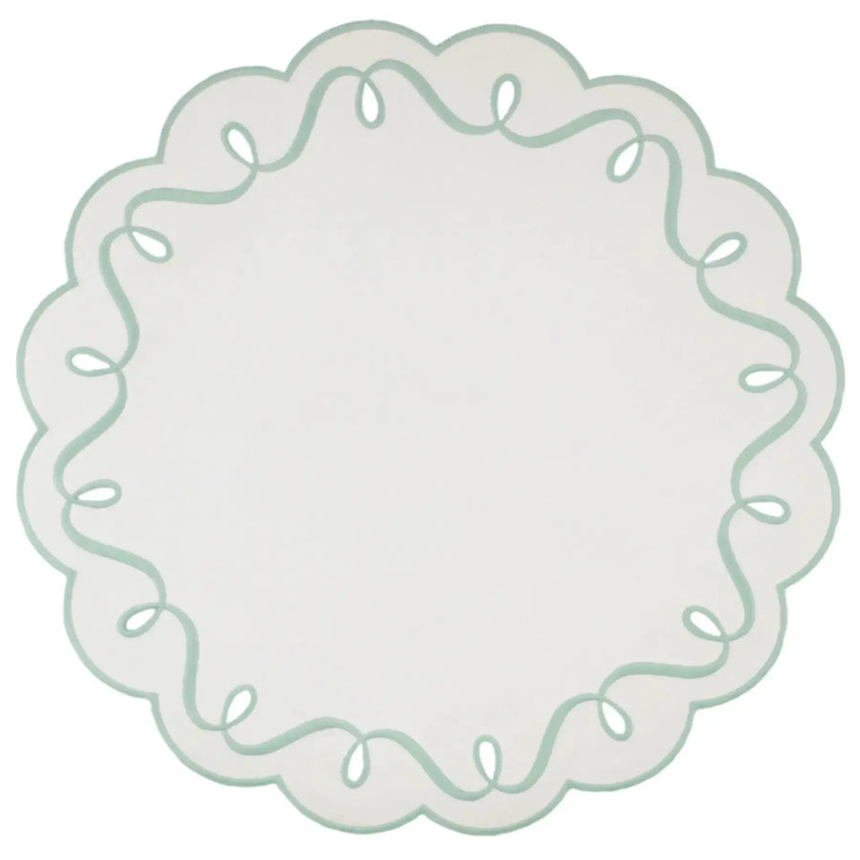 Jogo Americano Nylon Off White Borda Verde Claro