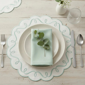 Jogo Americano Nylon Off White Borda Verde Claro