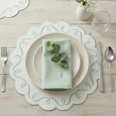 Jogo Americano Nylon Off White Borda Verde Claro