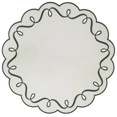 Jogo Americano Nylon Off White Borda Verde Escuro