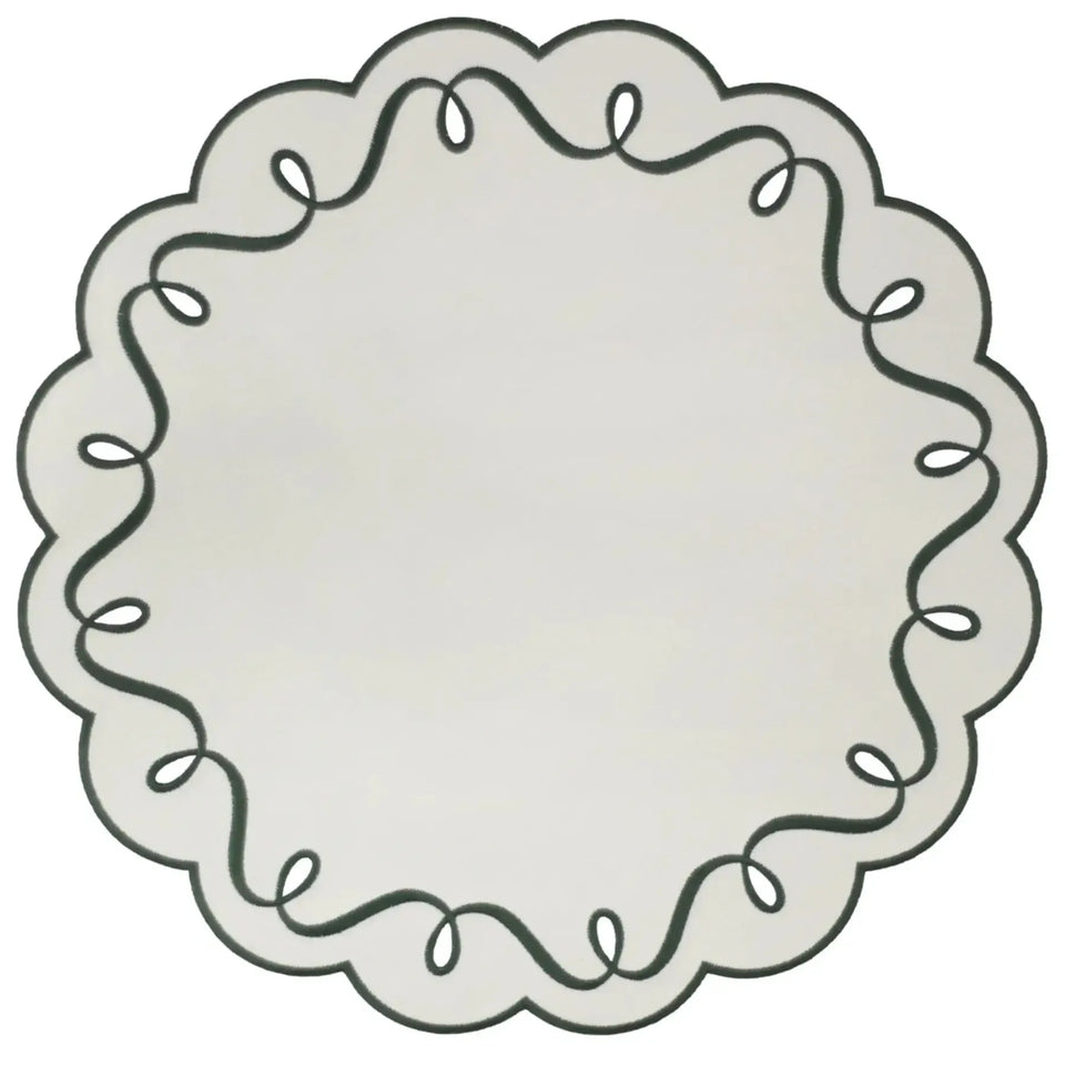 Jogo Americano Nylon Off White Borda Verde Escuro