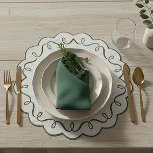 Jogo Americano Nylon Off White Borda Verde Escuro