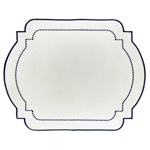 Jogo Americano Nylon Off White Bordado Azul Marinho