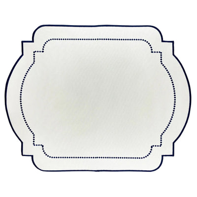 Jogo Americano Nylon Off White Bordado Azul Marinho