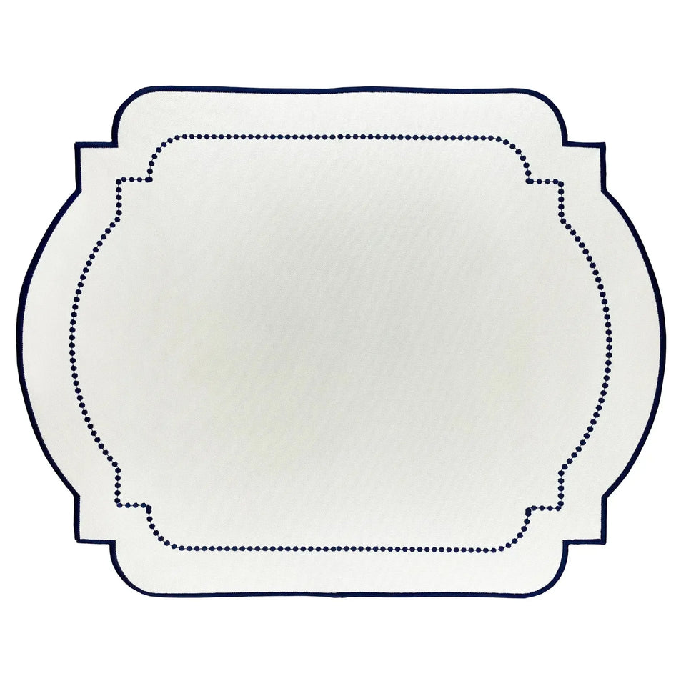 Jogo Americano Nylon Off White Bordado Azul Marinho