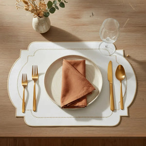 Jogo Americano Nylon Off White Bordado Castanho