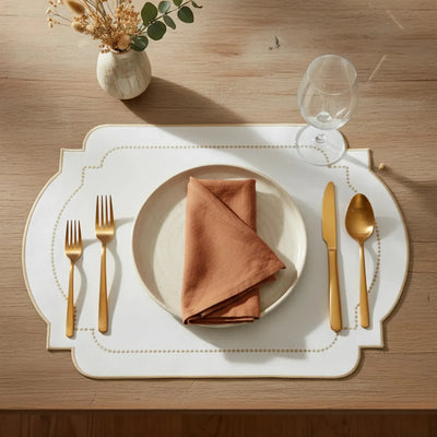 Jogo Americano Nylon Off White Bordado Castanho