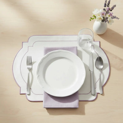 Jogo Americano Nylon Off White Bordado Lavanda