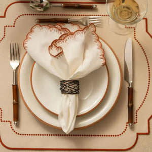 Jogo Americano Nylon Off White Bordado Ocre