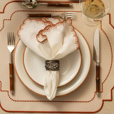 Jogo Americano Nylon Off White Bordado Ocre