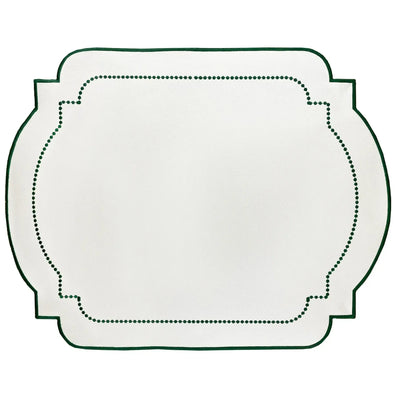 Jogo Americano Nylon Off White Bordado Verde Escuro