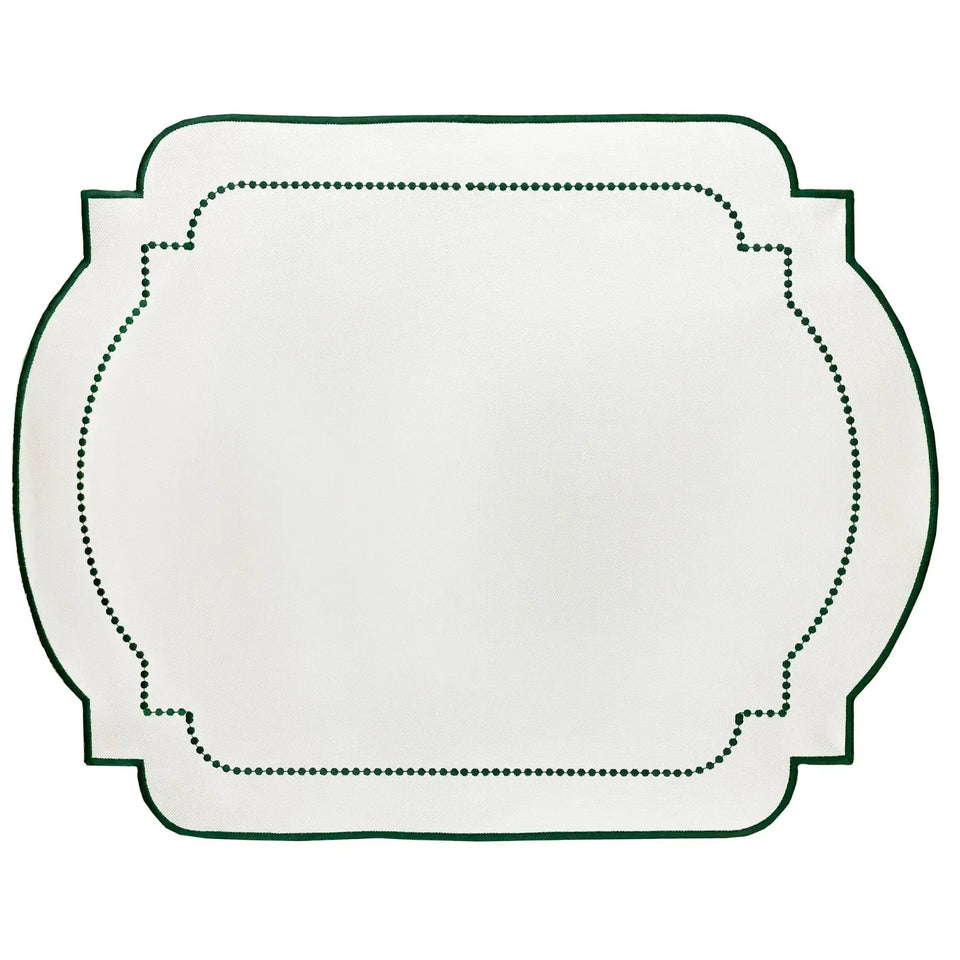 Jogo Americano Nylon Off White Bordado Verde Escuro