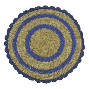 Jogo Americano Palha Cestaria Detalhe Croche Azul 34cm