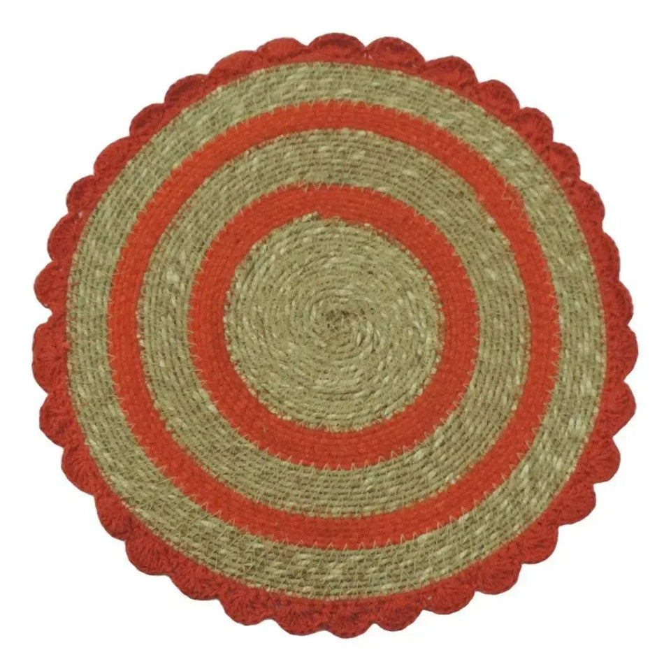 Jogo Americano Palha Cestaria Detalhe Croche Coral 34cm