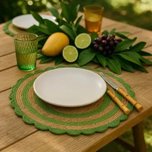 Jogo Americano Palha Cestaria Detalhe Croche Verde 34cm