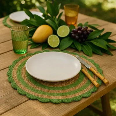 Jogo Americano Palha Cestaria Detalhe Croche Verde 34cm