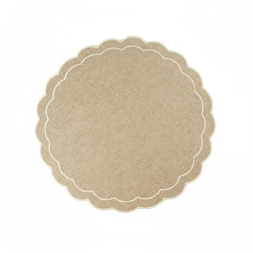 Jogo Americano Redondo Bordado D4 Bege 36,5cm Tuut
