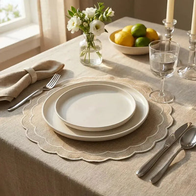 Jogo Americano Redondo Bordado D4 Bege 36,5cm Tuut