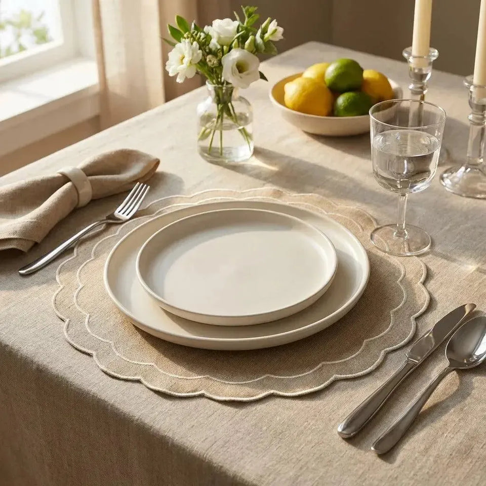 Jogo Americano Redondo Bordado D4 Bege 36,5cm Tuut