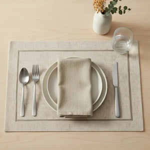 Jogo Americano Retangular Linho Off White Borda Bege 38x52