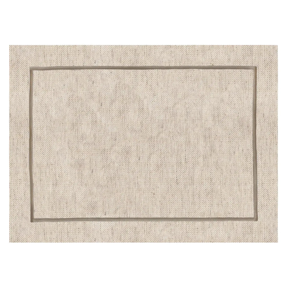 Jogo Americano Retangular Linho Off White Borda Bege 38x52