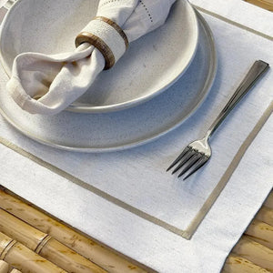 Jogo Americano Retangular Linho Off White Borda Bege 38x52