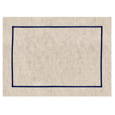 Jogo Americano Retangular Linho Off White Borda Marinho 38x52