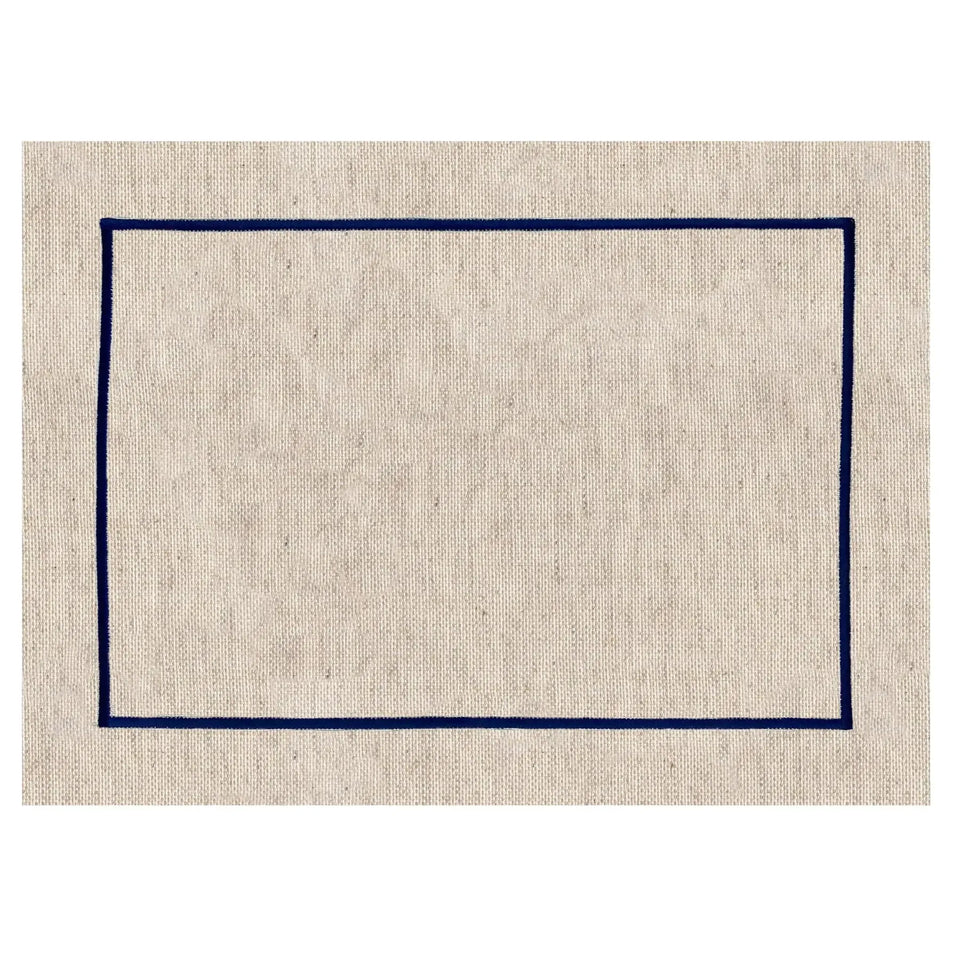 Jogo Americano Retangular Linho Off White Borda Marinho 38x52