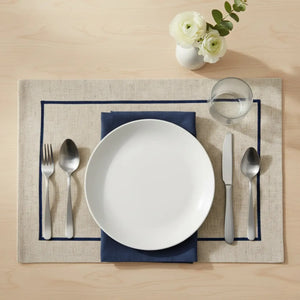 Jogo Americano Retangular Linho Off White Borda Marinho 38x52