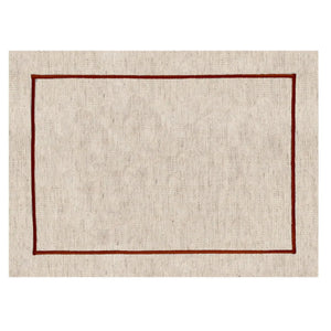 Jogo Americano Retangular Linho Off White Borda Terracota 38x52