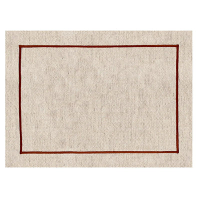 Jogo Americano Retangular Linho Off White Borda Terracota 38x52