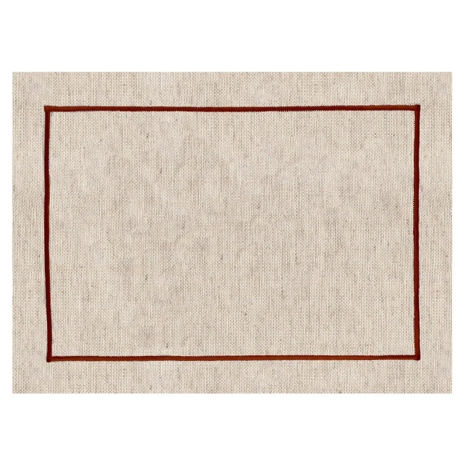 Jogo Americano Retangular Linho Off White Borda Terracota 38x52