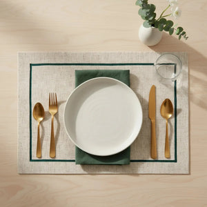 Jogo Americano Retangular Linho Off White Borda Verde 38x52