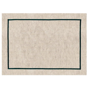 Jogo Americano Retangular Linho Off White Borda Verde 38x52