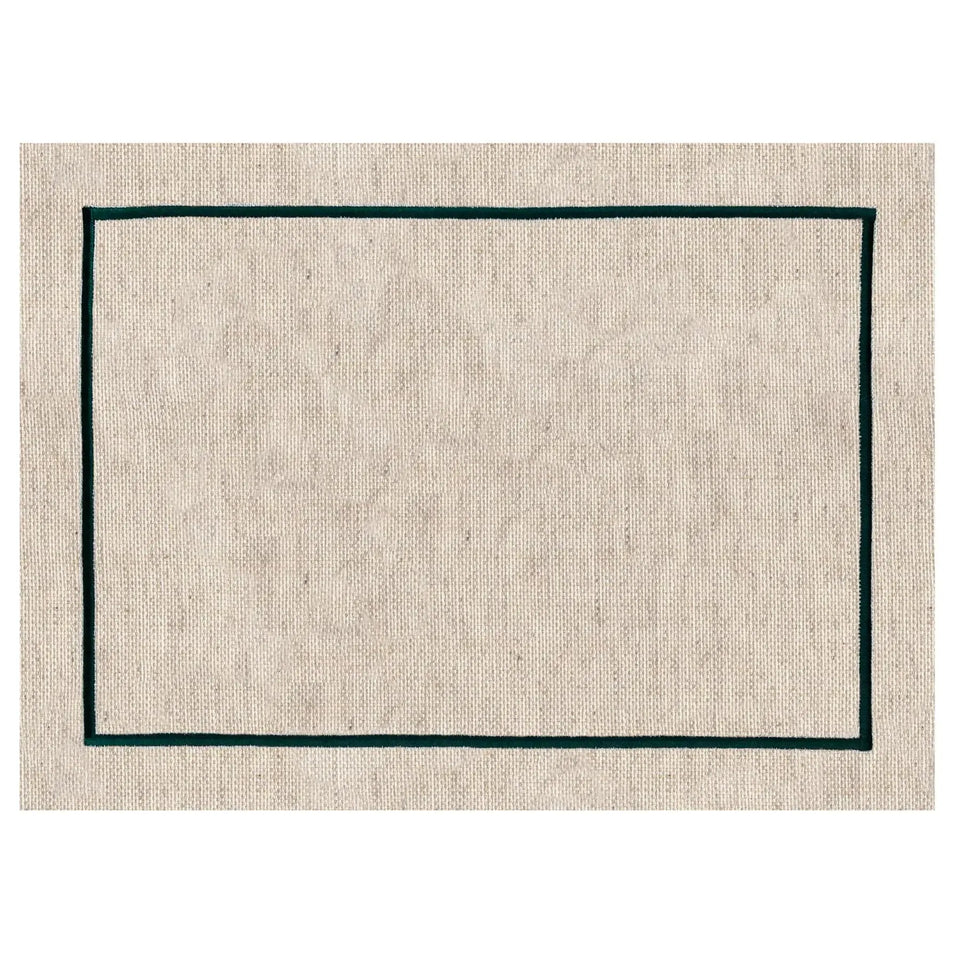 Jogo Americano Retangular Linho Off White Borda Verde 38x52
