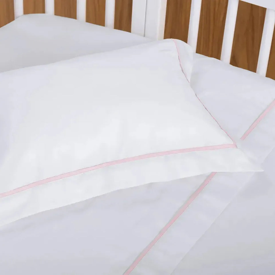 Jogo de Berço Baby Dolce 3 Pçs 100% Algodão Egípcio Branco / Rosa Trussardi
