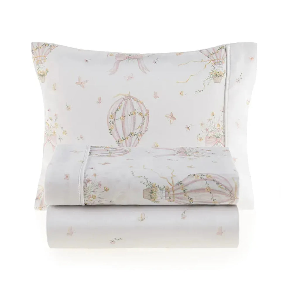 Jogo de Berço Baby Felice 3 Pçs 100% Algodão Egípcio Branco / Rosa Trussardi