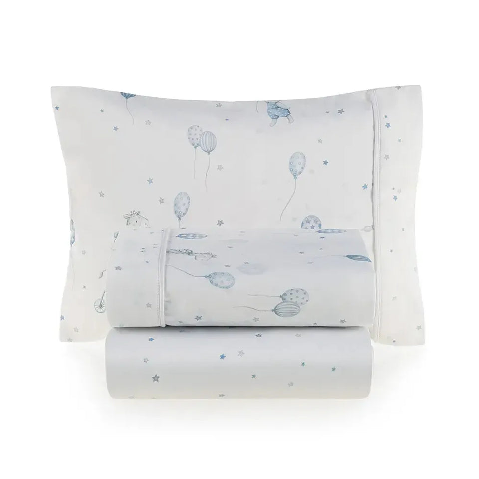 Jogo de Berço Baby Incanto 3 Pçs 100% Algodão Egípcio Branco / Azul Trussardi