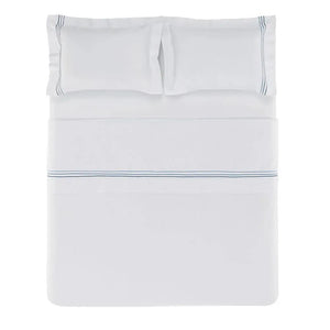 Jogo de Cama Casal Menfi 4 Pçs 200 Fios 100% Algodão Branco / Azul Trussardi