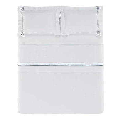 Jogo de Cama Casal Menfi 4 Pçs 200 Fios 100% Algodão Branco / Azul Trussardi