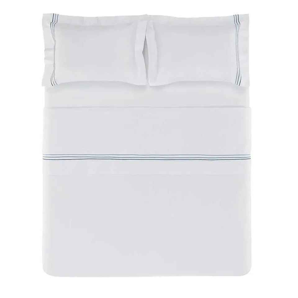 Jogo de Cama Casal Menfi 4 Pçs 200 Fios 100% Algodão Branco / Azul Trussardi