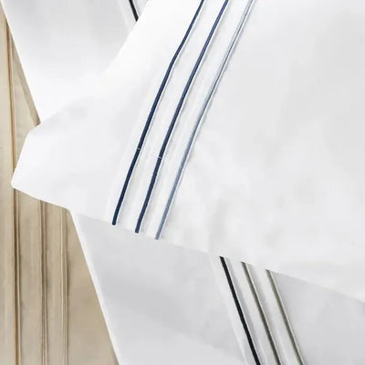 Jogo de Cama Casal Menfi 4 Pçs 200 Fios 100% Algodão Branco / Azul Trussardi