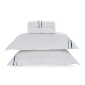 Jogo de Cama Casal Menfi 4 Pçs 200 Fios 100% Algodão Branco / Azul Trussardi