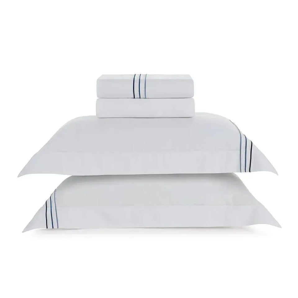 Jogo de Cama Casal Menfi 4 Pçs 200 Fios 100% Algodão Branco / Azul Trussardi