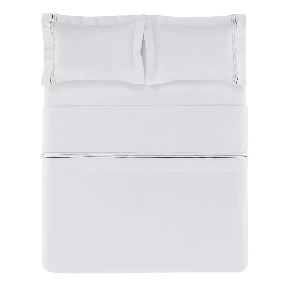 Jogo de Cama Queen Menfi 4 Pçs 200 Fios 100% Algodão Branco / Cinza Trussardi