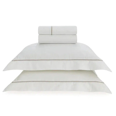 Jogo de Cama Casal Portello 4 Pçs 300 Fios 100% Algodão Egípcio Branco / Legno Trussardi