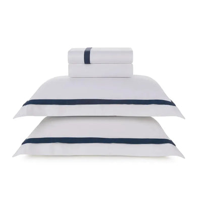 Jogo de Cama Casal Vercelli 4 Pçs 300 Fios 100% Algodão Egípcio Branco / Azul Siciliano Trussardi