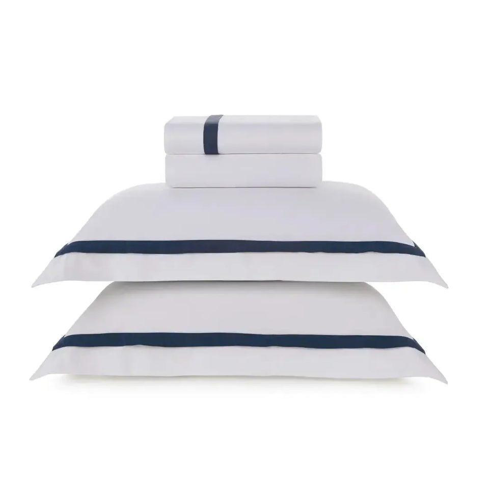 Jogo de Cama Casal Vercelli 4 Pçs 300 Fios 100% Algodão Egípcio Branco / Azul Siciliano Trussardi