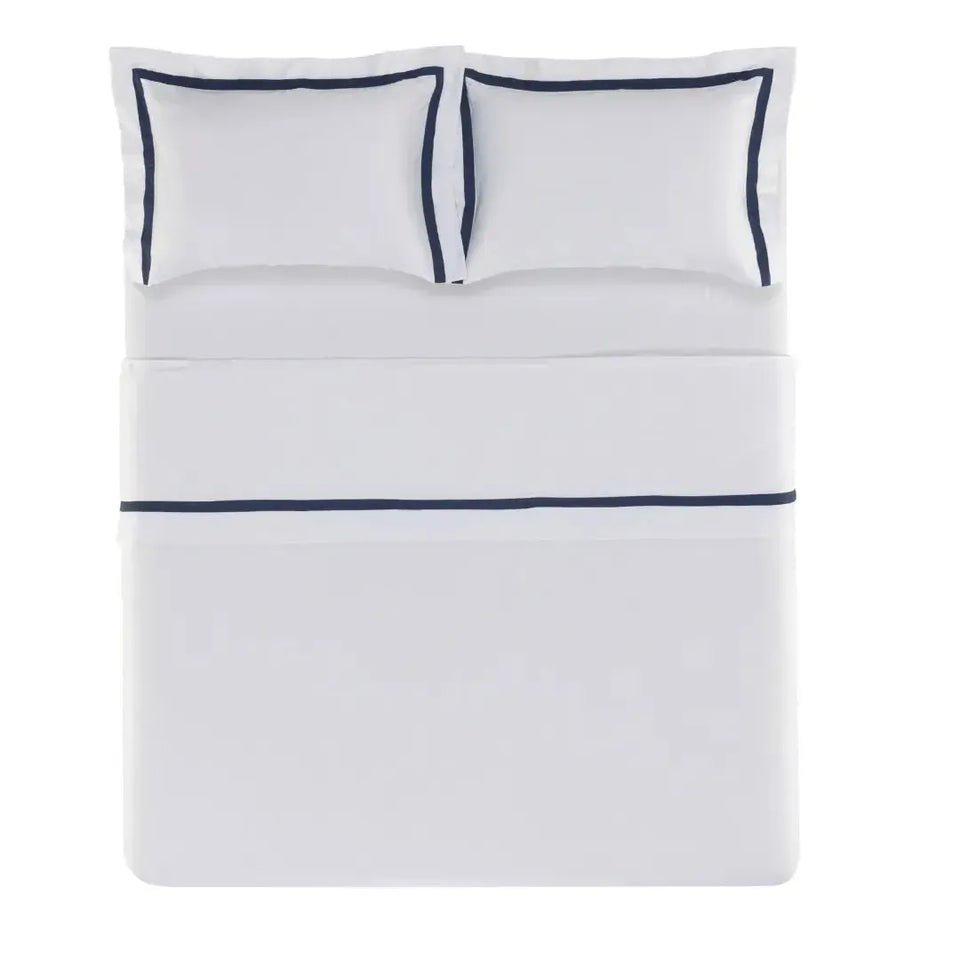 Jogo de Cama Casal Vercelli 4 Pçs 300 Fios 100% Algodão Egípcio Branco / Azul Siciliano Trussardi