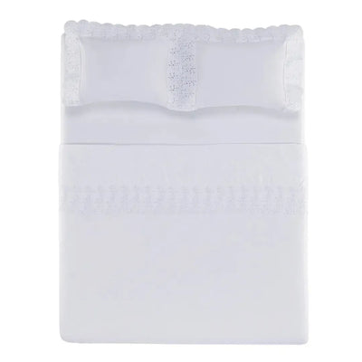 Jogo de Cama King Bargello 4 Pçs 300 Fios Cetim 100% Algodão Egípcio Branco Trussardi